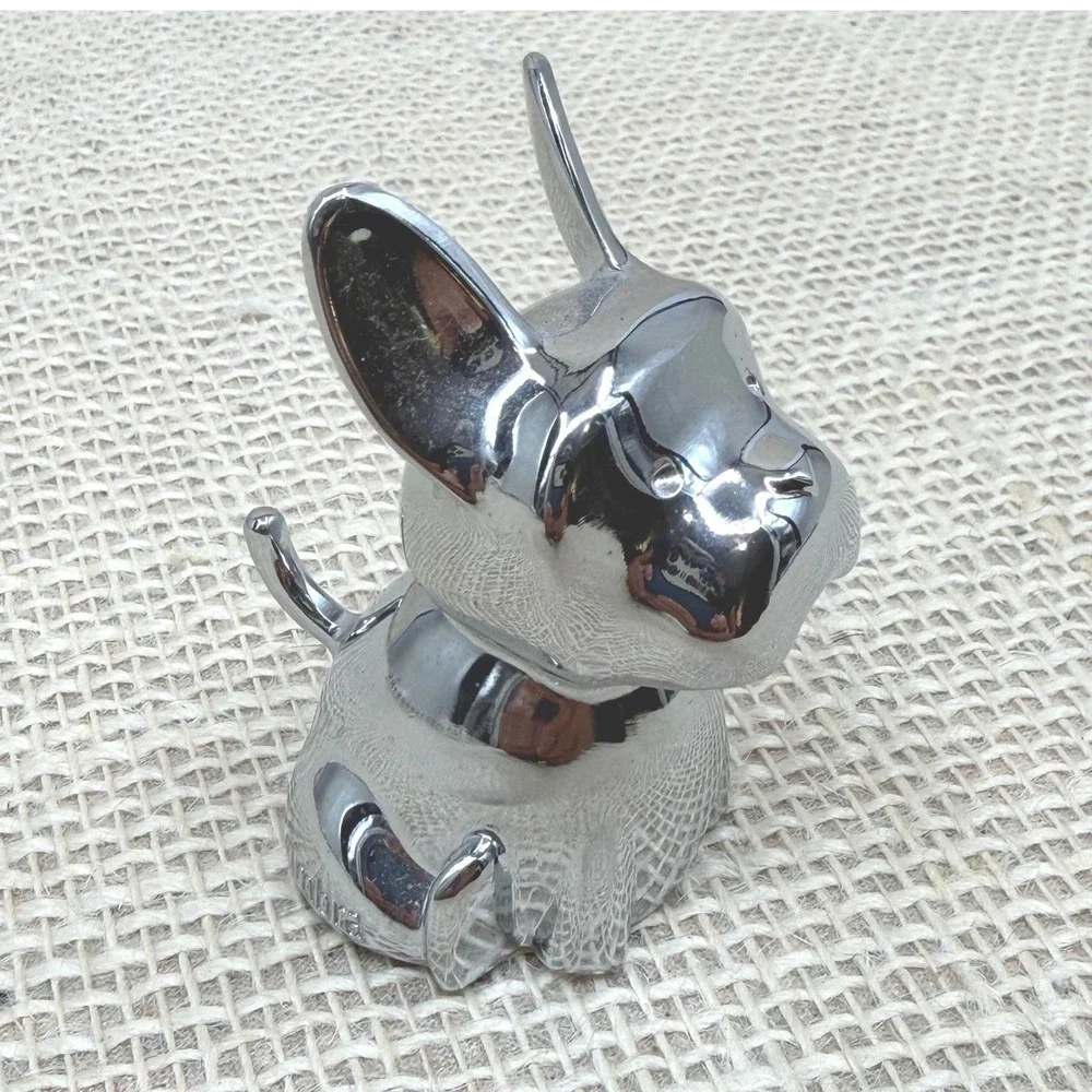 Umbra French Bulldog Ring Holder Chrome Silver Metal Dog Figurine Jewelry Stand